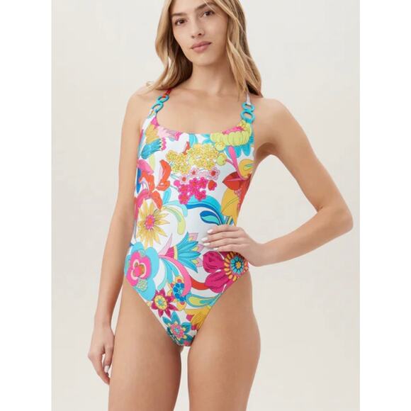 Trina Turk Fontaine Convertible Maillot One Piece Swim Suit 12 NWT - Picture 2 of 5